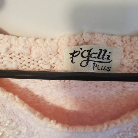 Vintage P'Galli Pink Flower Embelished Beaded Sweater Textured Knitted 2XL - Picture 4 of 4